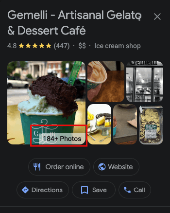 Gemelli ice cream shop's Google Business Profile has 184+ photos