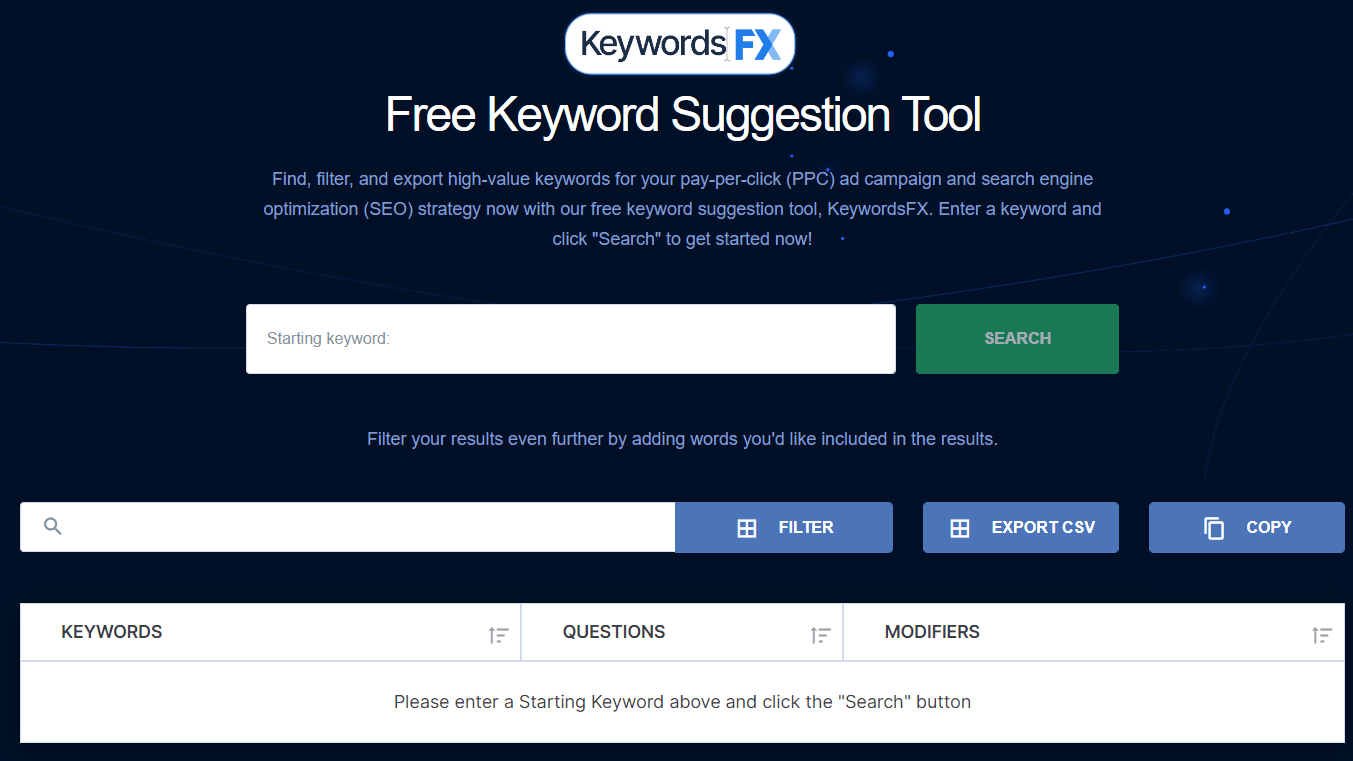 KeywordsFX free keyword suggestion tool