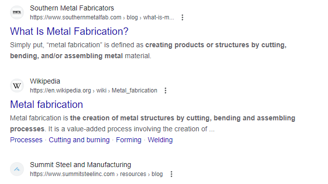 Metal fabrication search results