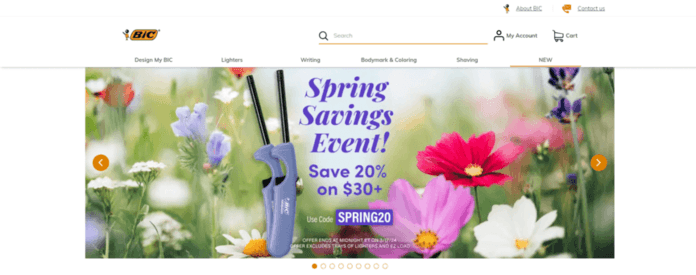 a bic website shows a spring savings event