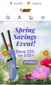 a spring savings event is advertised on the bic website